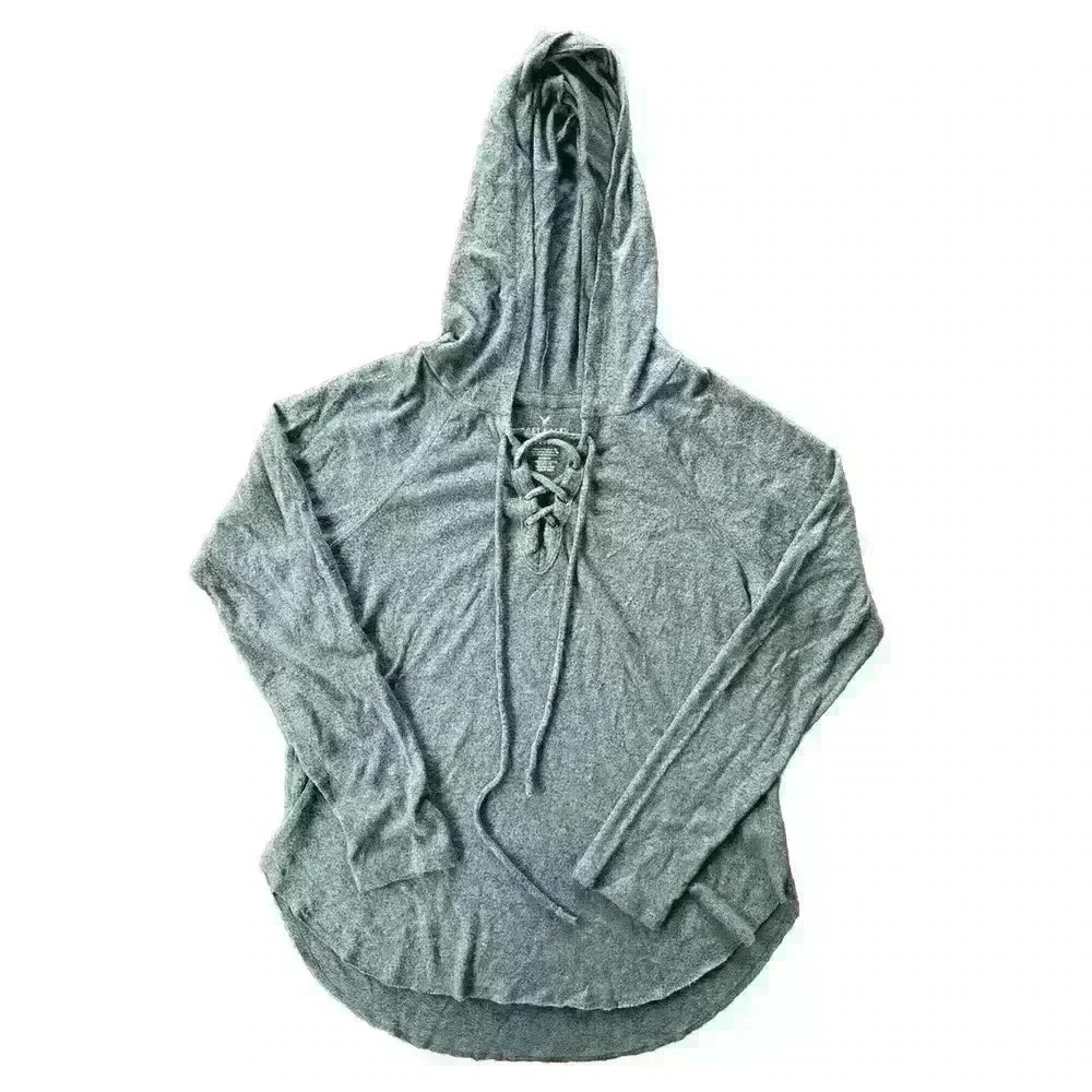 American Eagle Soft & Sexy Plush Medium Long Sleeve Raw Hem Hooded